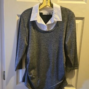 Kim Rogers Charcoal Sweater with White Collar